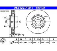 Disco freno ATE 24.0126-0192.1 anteriore, ventilato, 1 Pezzo