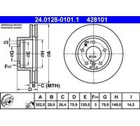 Disco freno ATE 24.0128-0101.1 per BMW 7 (E32) 3.4 1986-1992