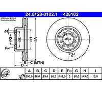 ATE Disco freno 24.0128-0102.1 anteriore ventilato altamente carbonizzato 1 pezzo