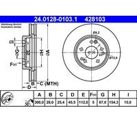 ATE Disco freno 24.0128-0103.1 anteriore ventilato altamente carbonizzato 1 pezzo