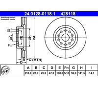 ATE Disco freno 24.0128-0118.1 ventilato 2x per Alfa Romeo 166