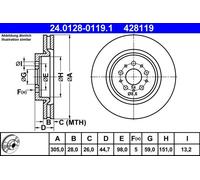 ATE Disco freno 24.0128-0119.1 anteriore ventilato, 1 Pezzo