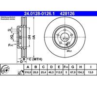 Disco freno ATE 24.0128-0126.1 anteriore, ventilato, altamente carbonizzato, 1 Pezzo