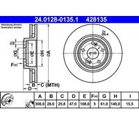 2x Disco freno ventilato 24.0128-0135.1 ATE per RENAULT LAGUNA II Grandtour