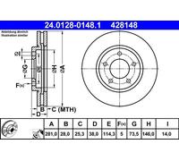 ATE Disco Freno 24.0128-0148.1 Ventilato Anteriore per Chrysler Voyager IV