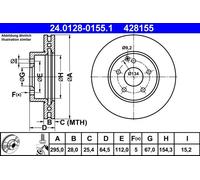 2x Disco freno ventilato 24.0128-0155.1 ATE per MERCEDES-BENZ CLASSE C Coupé SLK