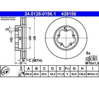 2x Disco freno ventilato 24.0128-0156.1 ATE per FORD TRANSIT Autobus