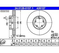 2x Disco freno ventilato 24.0128-0157.1 ATE per FORD TRANSIT Autobus