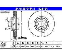 Disco freno ATE 24.0128-0164.1 anteriore, ventilato, altamente carbonizzato, 1 Pezzo