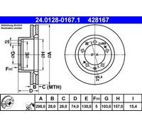 2x Disco freno ventilato 24.0128-0167.1 ATE per PORSCHE 968 944 944 Cabriolet