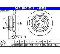2x Disco freno ventilato 24.0128-0169.1 ATE per PORSCHE AUDI VW