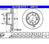 Disco freno ATE 24.0128-0174.1 anteriore, ventilato, altamente carbonizzato, 1 Pezzo