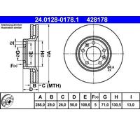 ATE 2x Disco Freni Anteriore 2880 Ventilato per Citroën XM Y4 24.0128-0178.1