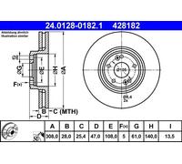 Disco freno ATE 24.0128-0182.1 anteriore, ventilato, altamente carbonizzato, 1 Pezzo