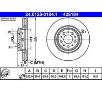 2x Disco freno ventilato 24.0128-0184.1 ATE per VOLVO S80 I XC70 I Cross Country