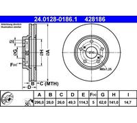 2x Disco freno ventilato 24.0128-0186.1 ATE per LEXUS RX