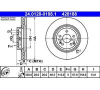 ATE Disco freno 24.0128-0188.1 anteriore, ventilato, altamente carbonizzato, 1 pezzo