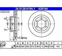 ATE Disco freno 24.0128-0194.1 - anteriore ventilato - 1 pezzo