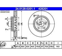 2x Disco freno ventilato 24.0128-0201.1 ATE per OPEL ASTRA H GTC ASTRA H