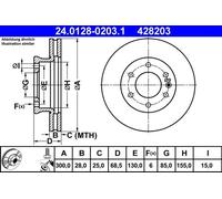 2x Disco freno ventilato 24.0128-0203.1 ATE per MERCEDES-BENZ VW