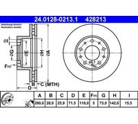 2x Disco freno ventilato 24.0128-0213.1 ATE per FIAT PEUGEOT CITROËN