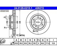2x Disco freno ventilato 24.0128-0215.1 ATE per MITSUBISHI PAJERO IV