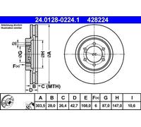 2x Disco freno ventilato 24.0128-0224.1 ATE per HYUNDAI TERRACAN