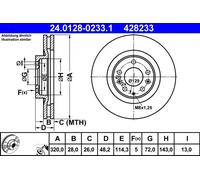 2x Disco freno ventilato 24.0128-0233.1 ATE per MAZDA CX-9 CX-7