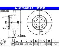ATE Disco freno 24.0128-0252.1 anteriore ventilato 1 pezzo