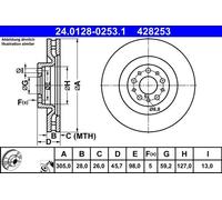 2x Disco freno ventilato 24.0128-0253.1 ATE per FIAT OPEL