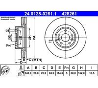 ATE Disco freno 24.0128-0261.1 ventilato Ø340 mm anteriore 2x per Renault Megane III DZ0/1