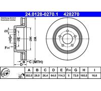 2x Disco freno ventilato 24.0128-0270.1 ATE per JEEP CHEROKEE