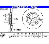 2x Disco freno ventilato 24.0128-0274.1 ATE