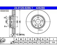 ATE Disco freno anteriore 24.0128-0286.1 ventilato altamente carbonizzato 1 pezzo
