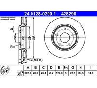 2x Disco freno ventilato 24.0128-0290.1 ATE per FIAT CHRYSLER