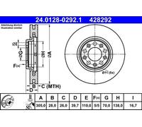 2x Disco freno ventilato 24.0128-0292.1 ATE per JEEP FIAT ALFA ROMEO