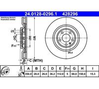2x Disco freno ventilato 24.0128-0296.1 ATE per AUDI VW
