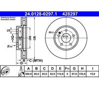 2x Disco freno ventilato 24.0128-0297.1 ATE per MERCEDES-BENZ VITO Furgone