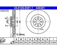 Disco freno ATE 24.0128-0301.1 anteriore, ventilato, 1 pezzo