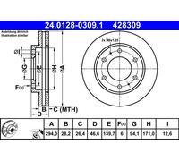 2x Disco freno ventilato 24.0128-0309.1 ATE per MITSUBISHI FIAT