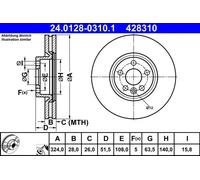 2x Disco freno ventilato 24.0128-0310.1 ATE per VOLVO XC60 I SUV XC60 I VAN