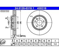 2x Disco freno ventilato 24.0128-0318.1 ATE per OPEL INSIGNIA B Grand Sport