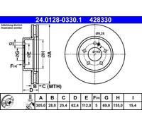 Disco freno ATE 24.0128-0330.1 anteriore, ventilato, altamente carbonizzato, 1 Pezzo