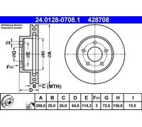 2x Disco freno ventilato 24.0128-0708.1 ATE per JEEP CHEROKEE