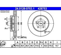 2x Disco freno ventilato 24.0128-0753.1 ATE per LEXUS RX
