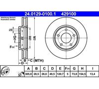 2x Disco freno ventilato 24.0129-0100.1 ATE per JAGUAR XK 8 Convertible XJ