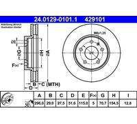 Disco freno ATE 24.0129-0101.1 anteriore, ventilato, altamente carbonizzato, 1 Pezzo