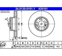 Disco freno ATE 24.0130-0101.1 anteriore, ventilato, altamente carbonizzato, 1 Pezzo