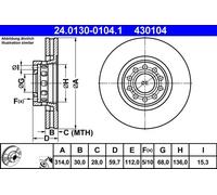 Disco freno ATE 24.0130-0104.1 anteriore, ventilato, altamente carbonizzato, 1 Pezzo