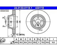 2x Disco freno ventilato 24.0130-0118.1 ATE per BMW 7